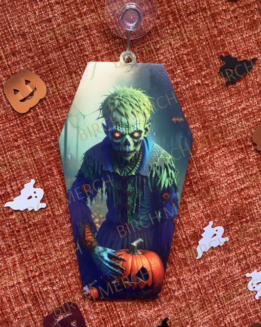 Halloween Coffin Shaped Single Sided Decoration 10.5cm x 5.5cm Design 2