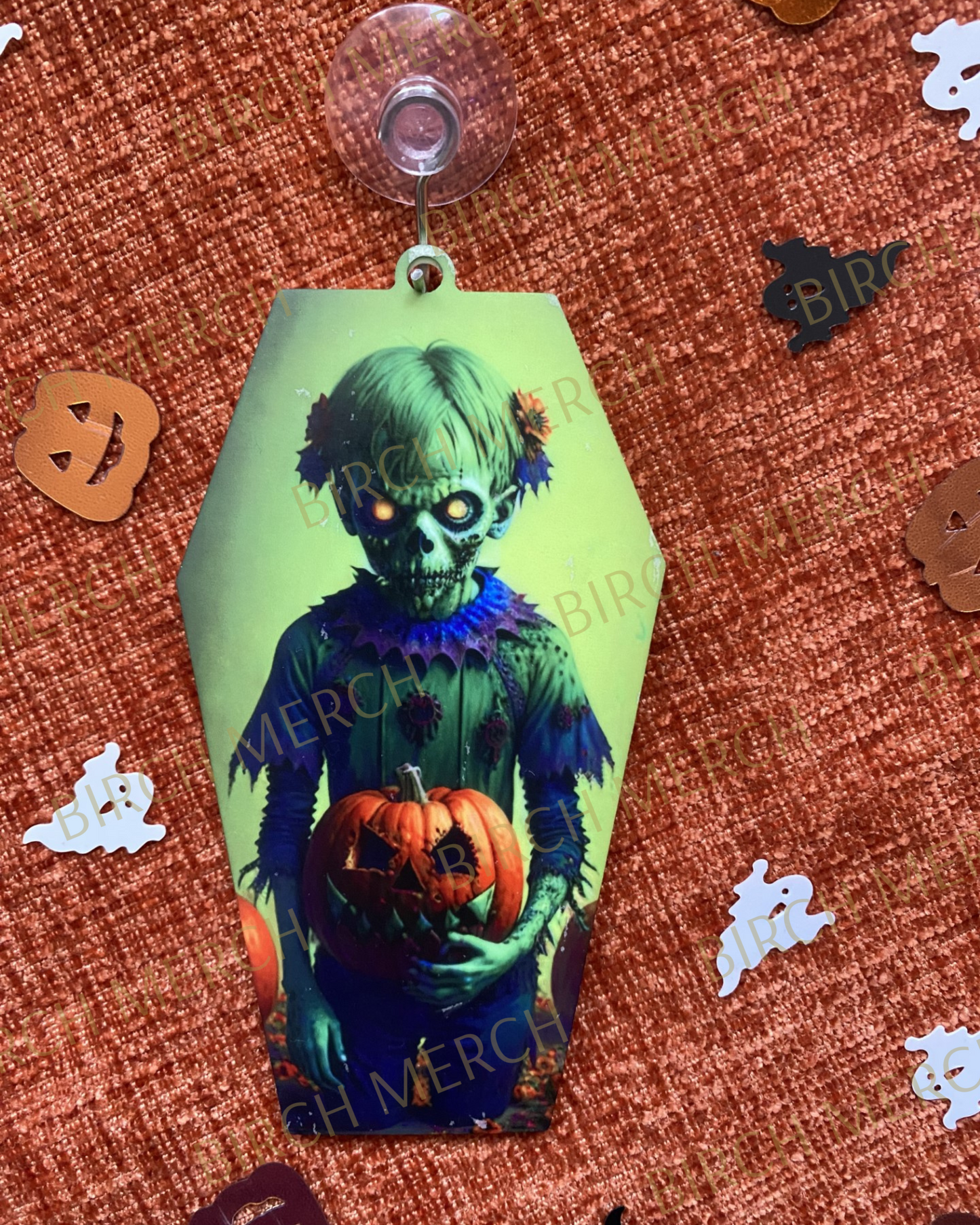 Halloween Coffin Shaped Single Sided Decoration 10.5cm x 5.5cm Design 6