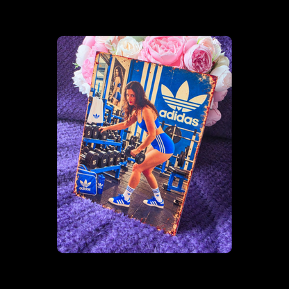 Adidas Pin Up Girl Gym Metal Bar Sign 15cm x 20cm