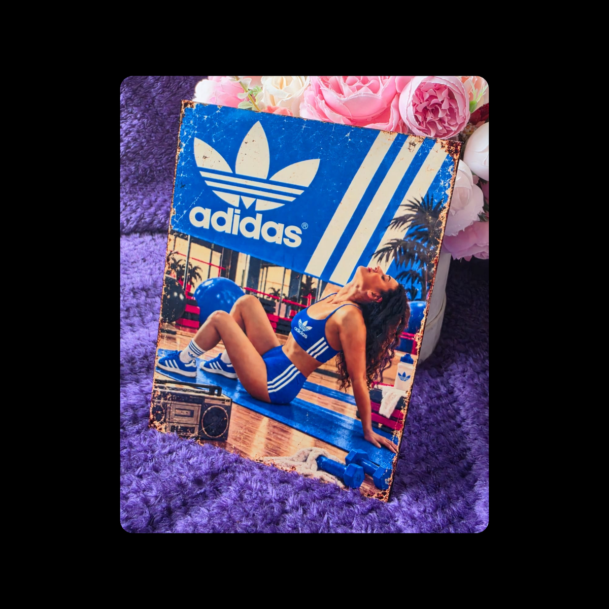 Adidas Pin Up Girl Yoga Blue Metal Bar Sign 15cm x 20cm