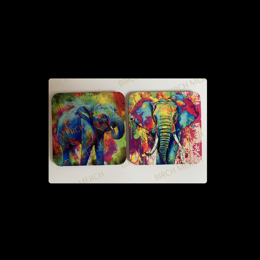 Elephant Square 2 Coaster Set 9cm x 9cm Design 1