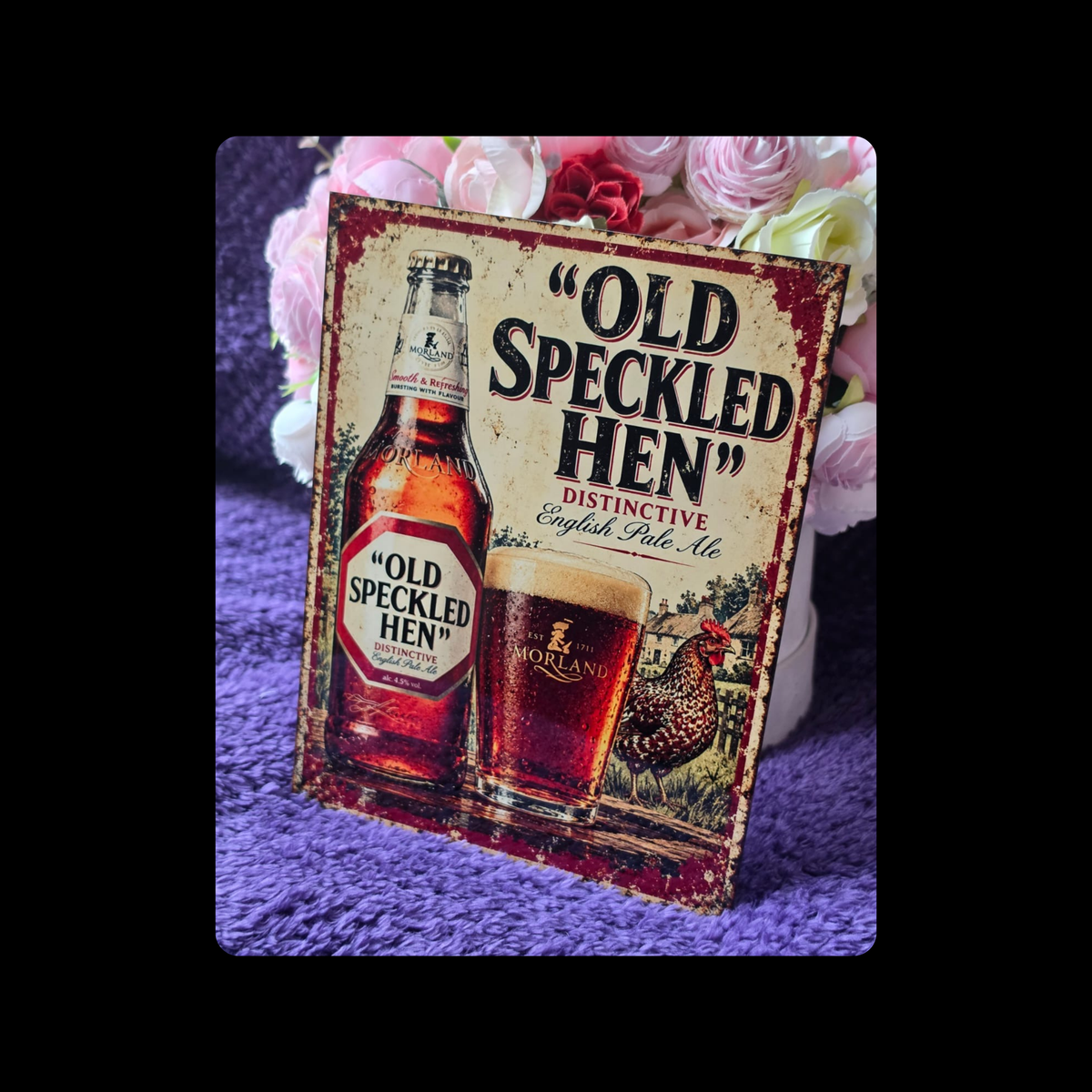 Morland Old Speckled Hen Metal Bar Sign 15cm x 20cm