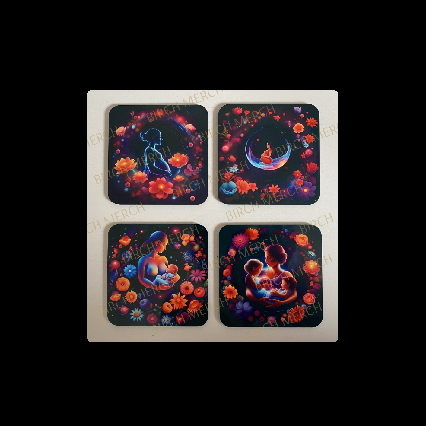 Motherhood Square 4 Coaster Set 9cm x 9cm Style A Design 1