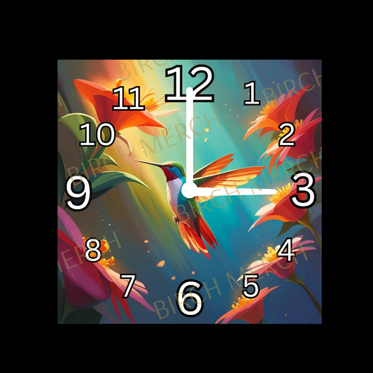 Hummingbird Square Glass Clock 20cm x 20cm