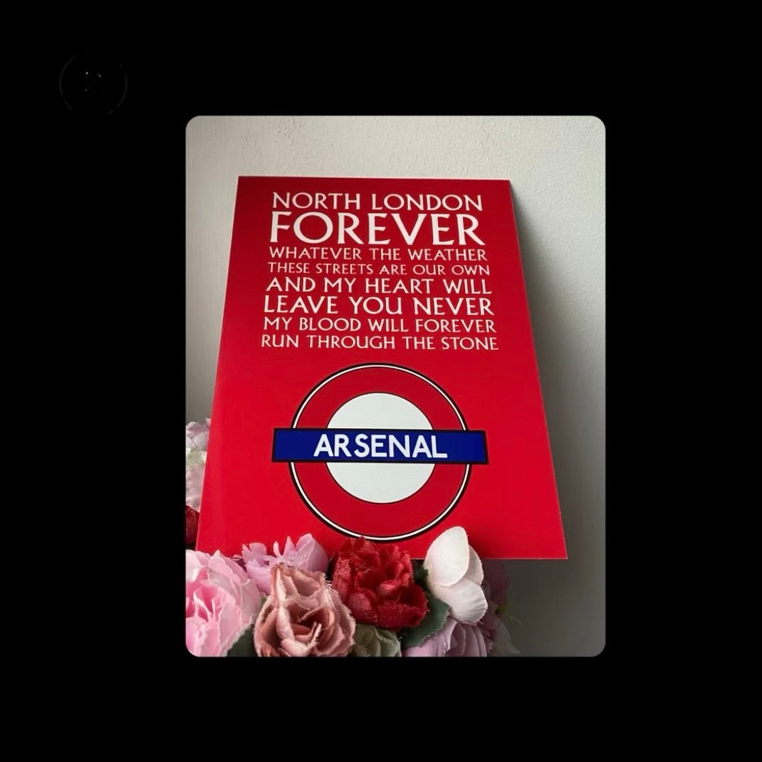 North London Forever Lyrics Tube Sign Red Metal Bar Sign 15cm x 20cm