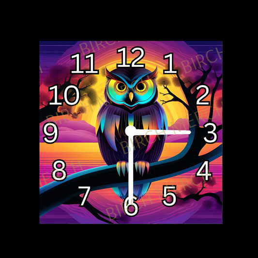 Owl Square Glass Clock 20cm x 20cm Design 2