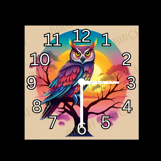 Owl Square Glass Clock 20cm x 20cm Design 3