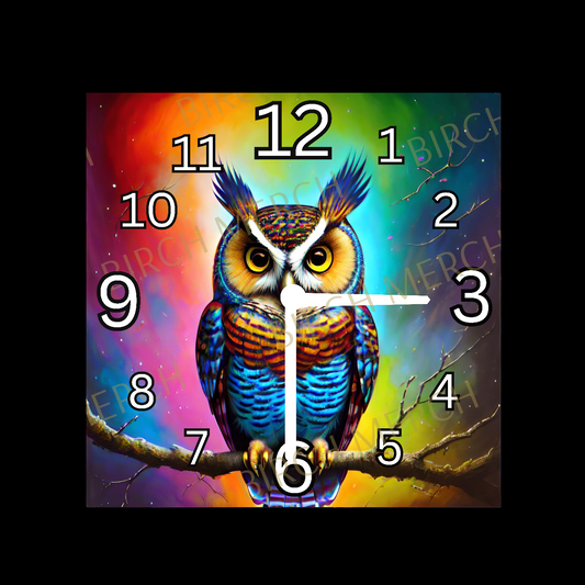 Owl Square Glass Clock 20cm x 20cm Design 4