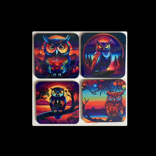 Owl Square 4 Coaster Set 9cm x 9cm Style C Design 1