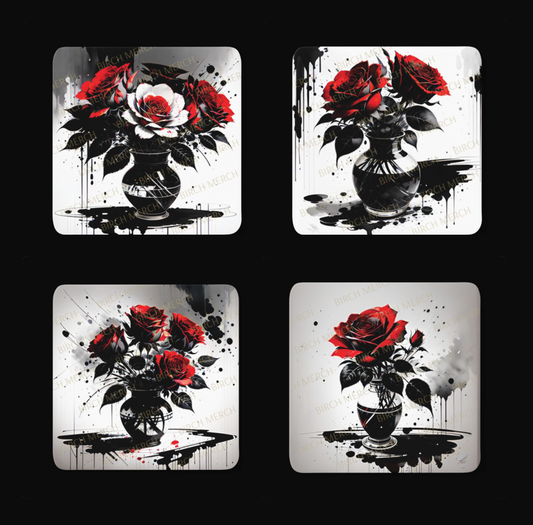 Roses Square 4 Coaster Set 9cm x 9cm