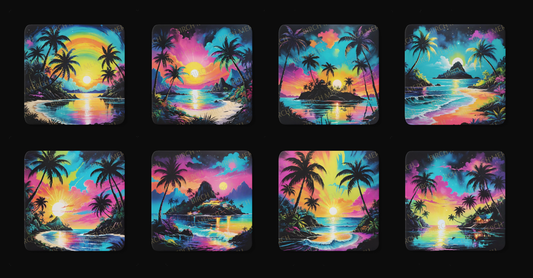 Tropical Island Square 8 Coaster Set 9cm x 9cm