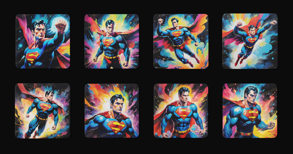 Superman Square 8 Coaster Set 9cm x 9cm