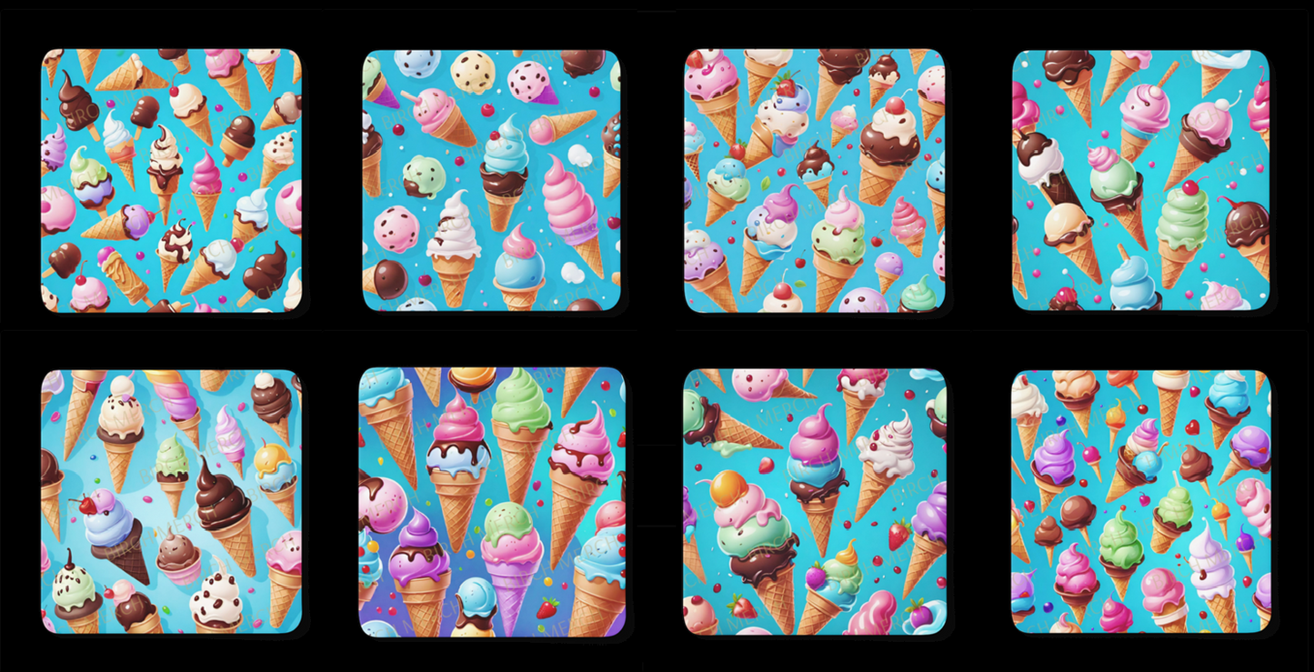 Ice Cream Square 8 Coaster Set 9cm x 9cm