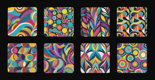 Bright Retro Pattern Square 8 Coaster Set 9cm x 9cm