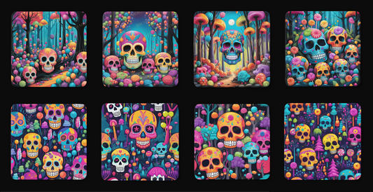 Candy Skull Forest Square 8 Coaster Set 9cm x 9cm