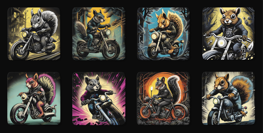 Biker Squirrel Square 8 Coaster Set 9cm x 9cm