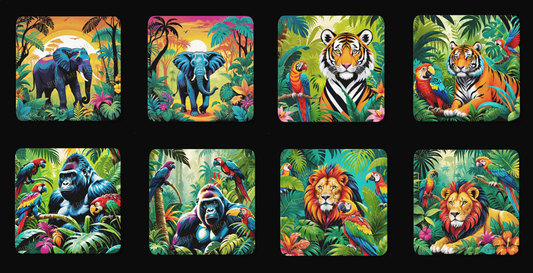 Jungle Square 8 Coaster Set 9cm x 9cm