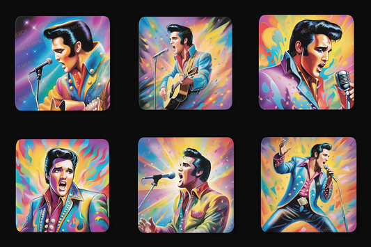 Elvis Presley Square 6 Coaster Set 9cm x 9cm Design 2