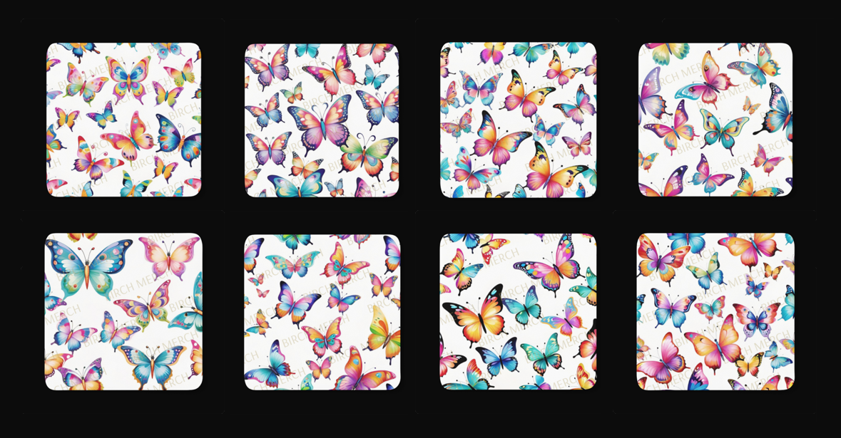 Butterfly Square 8 Coaster Set 9cm x 9cm