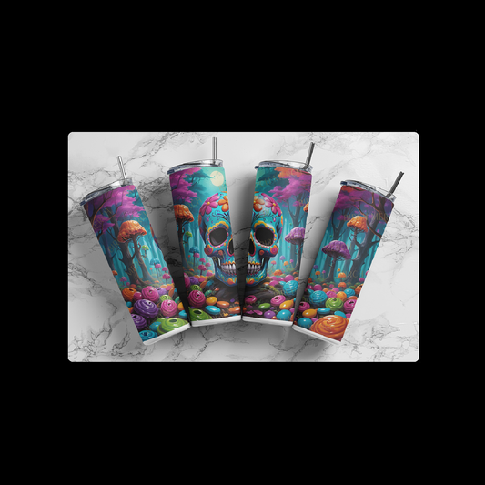 Candy Skull Forest 20oz (590ml) Stainless Steel Straight Skinny Tumbler Design 2