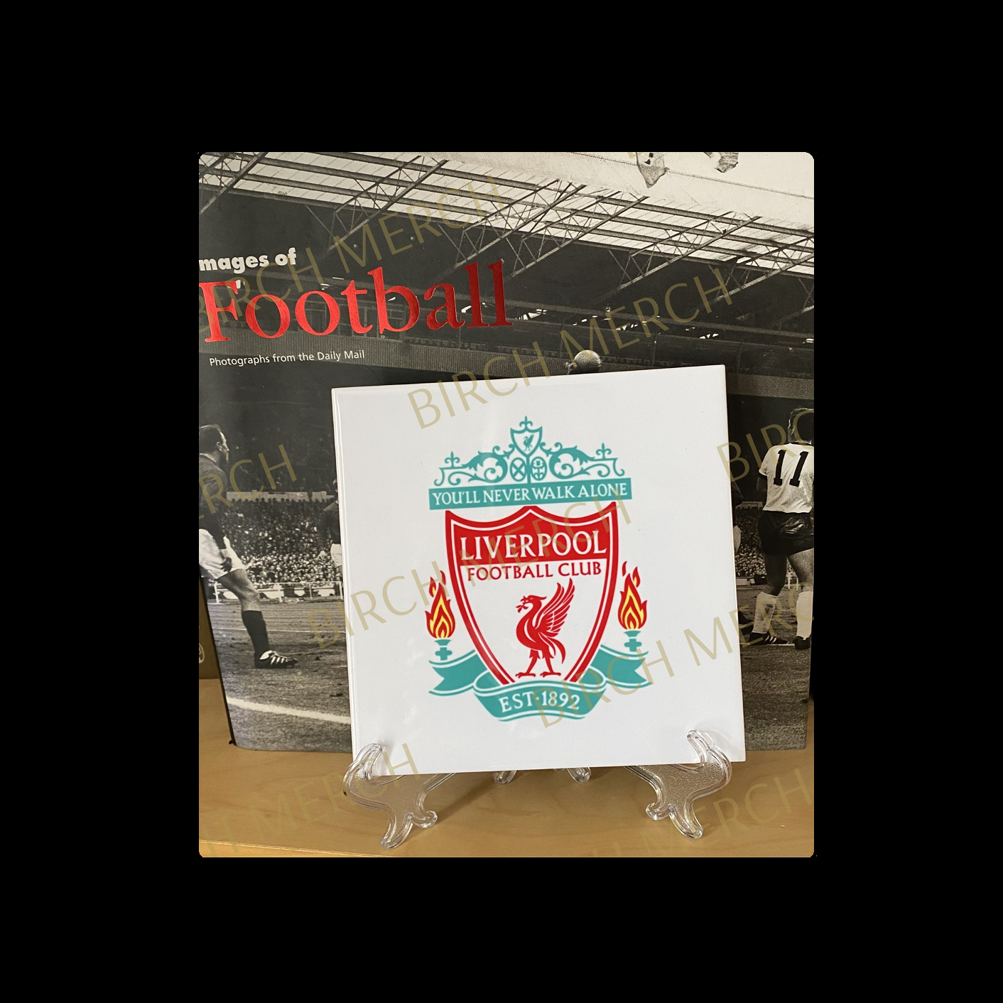 Liverpool Badge Ceramic Tile 15cm x 15cm (6" x 6") Supplied With Clear Stand