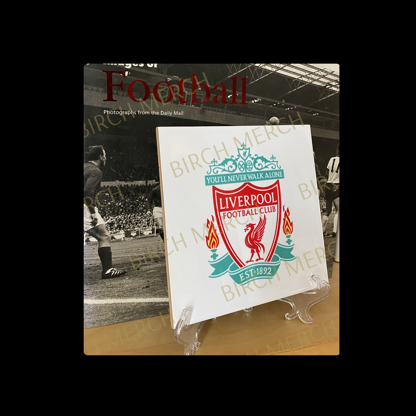 Liverpool Badge Ceramic Tile 15cm x 15cm (6" x 6") Supplied With Clear Stand