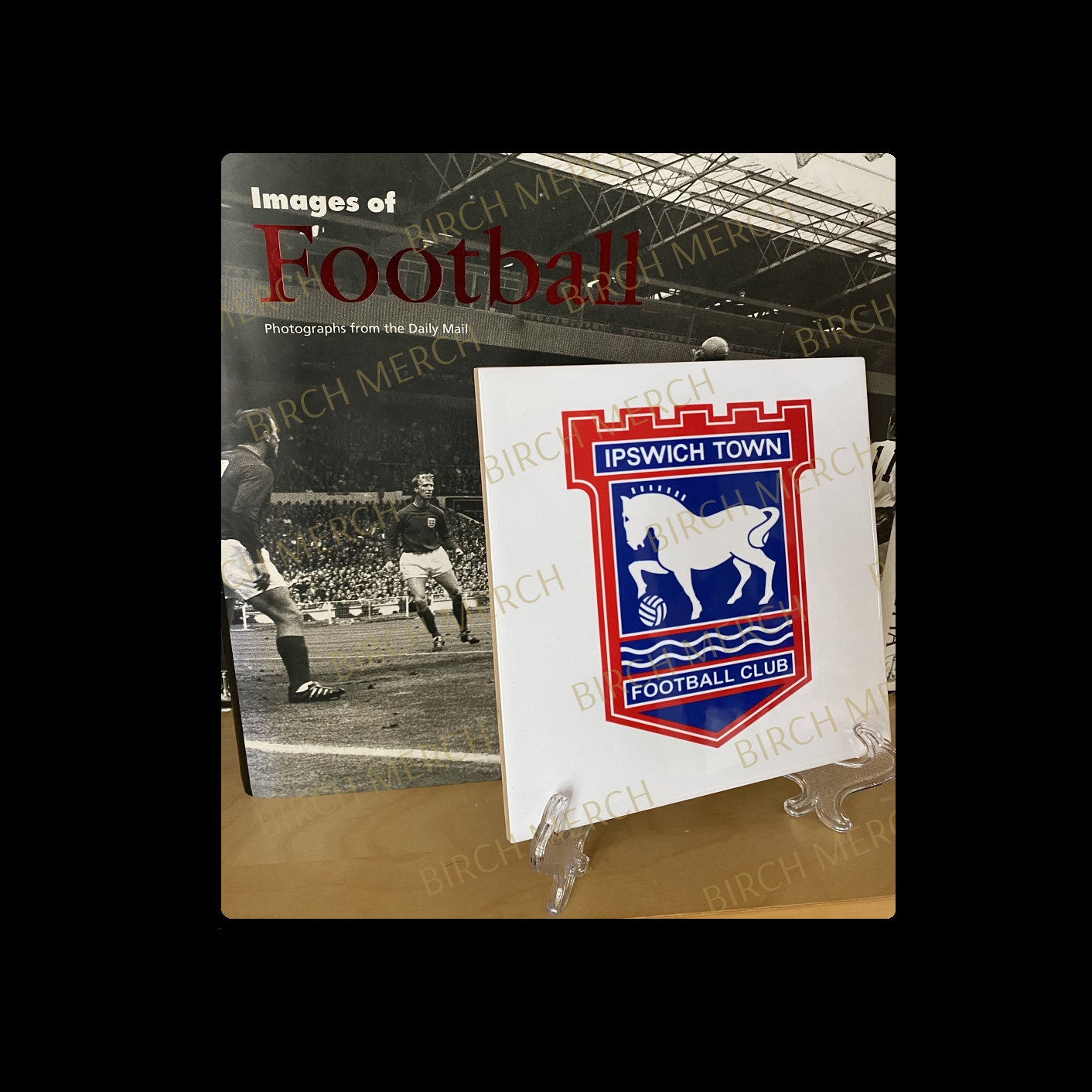 Ipswich Town Badge Ceramic Tile 15cm x 15cm (6" x 6") Supplied With Clear Stand