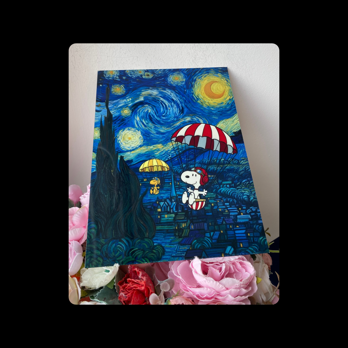 Snoopy Van Gogh Starry Night Parachute Metal Bar Sign 15cm x 20cm