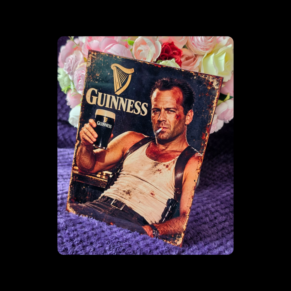 Bruce Willis Guinness Metal Bar Sign 15cm x 20cm