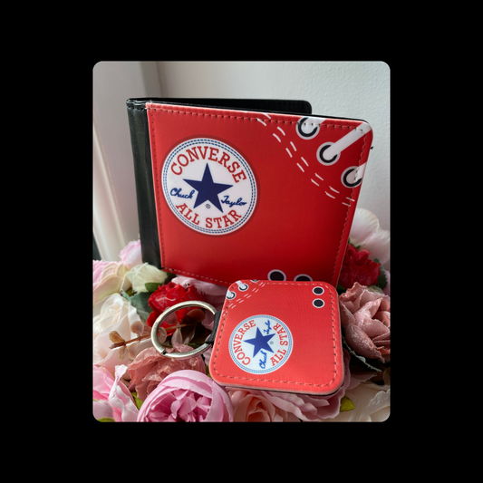 Converse Red Trainer Style PU Material Wallet & Keyring