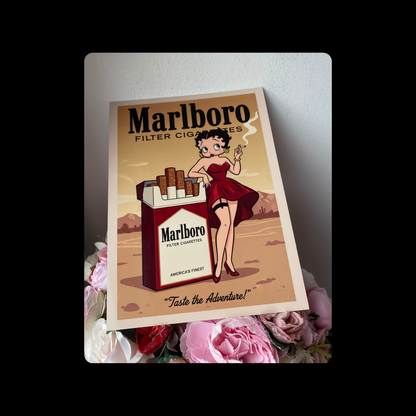 Betty Boop Marlboro Cigarettes Taste The Adventure Metal Bar Sign 15cm x 20cm