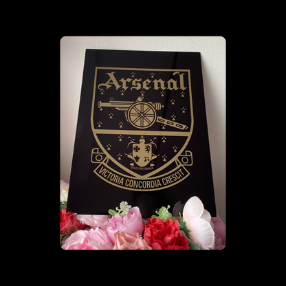 Arsenal 1949-1990 Badge Black & Gold Metal Bar Sign 15cm x 20cm