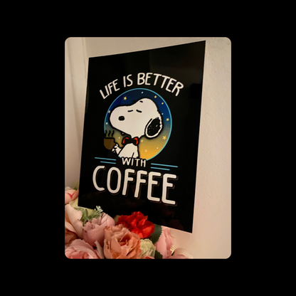 Snoopy Life Is Better With Coffee Metal Bar Sign 15cm x 20cm