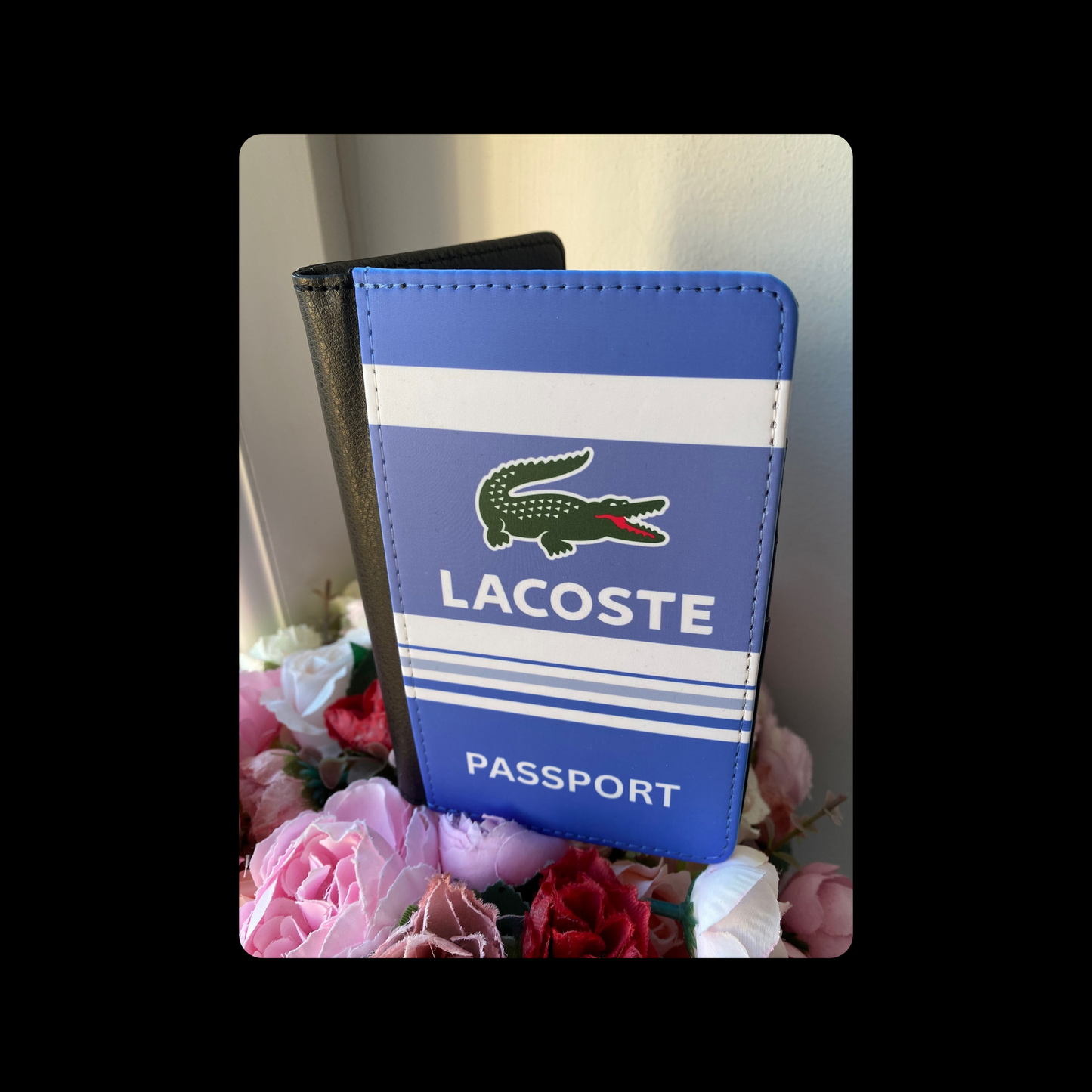 Lacoste White & Blue 80’s Football Casual Style PU Material Passport Holder