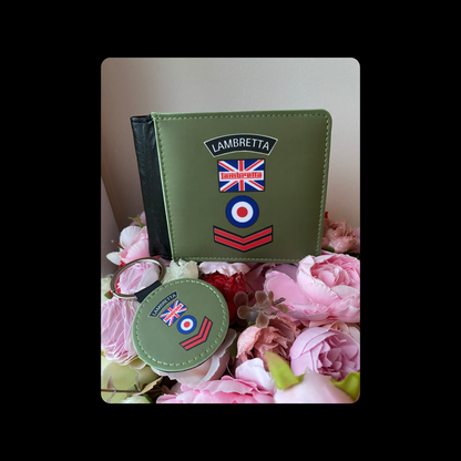 Lambretta M65 Fishtail Parka Classic Green Retro Patch PU Material Wallet & Keyring