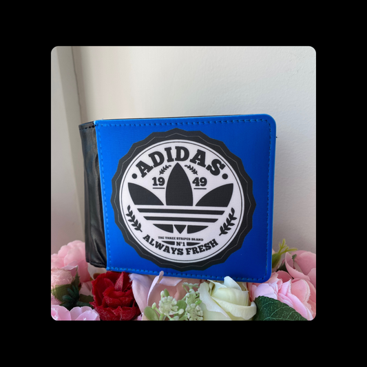 Adidas Always Fresh Blue, White & Black PU Material Wallet 10cm x 9.5cm