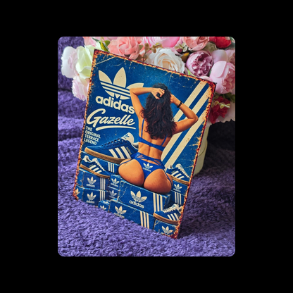 Adidas Gazelle Pin Up Girl Metal Bar Sign 15cm x 20cm