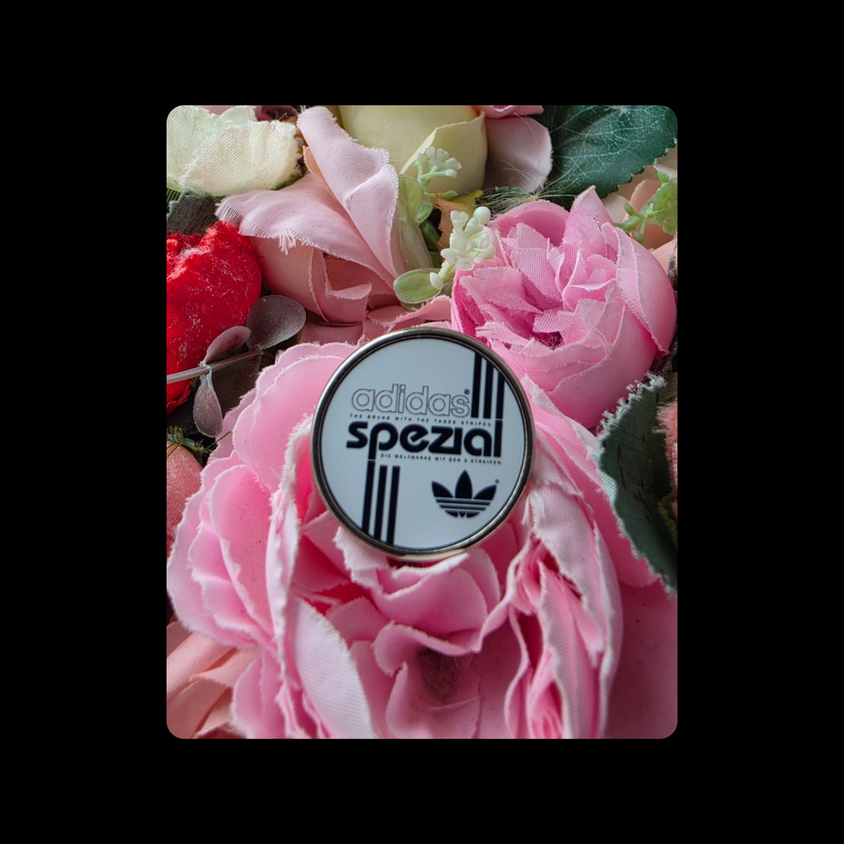 Adidas Spezial White & Black Round Pin Badge 20mm