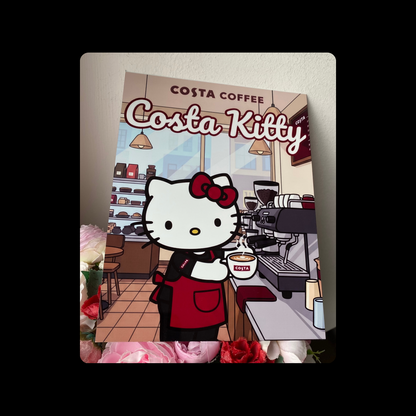 Hello Kitty Costa Coffee Metal Bar Sign 15cm x 20cm