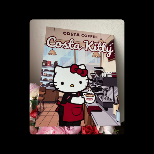 Hello Kitty Costa Coffee Metal Bar Sign 15cm x 20cm