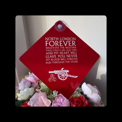Arsenal North London Forever Lyrics 1978-79 Badge Metal Window Sign 14cm x 14cm (Includes Suction Hook)