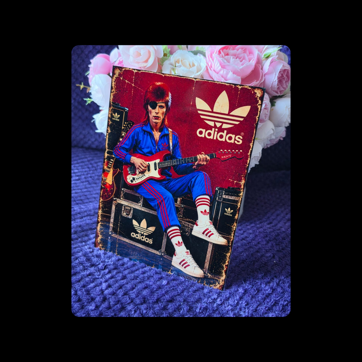 Adidas David Bowie Guitar Blue Metal Bar Sign 15cm x 20cm