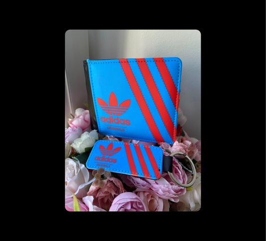 Adidas Originals Blue & Red Shoebox Style PU Material Wallet & Keyring