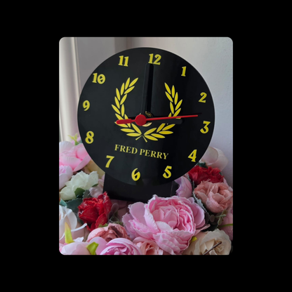 Fred Perry Black & Yellow Round MDF Desk Clock 12.7cm (5")