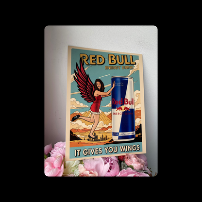 Red Bull Pin Up Girl Metal Bar Sign 15cm x 20cm