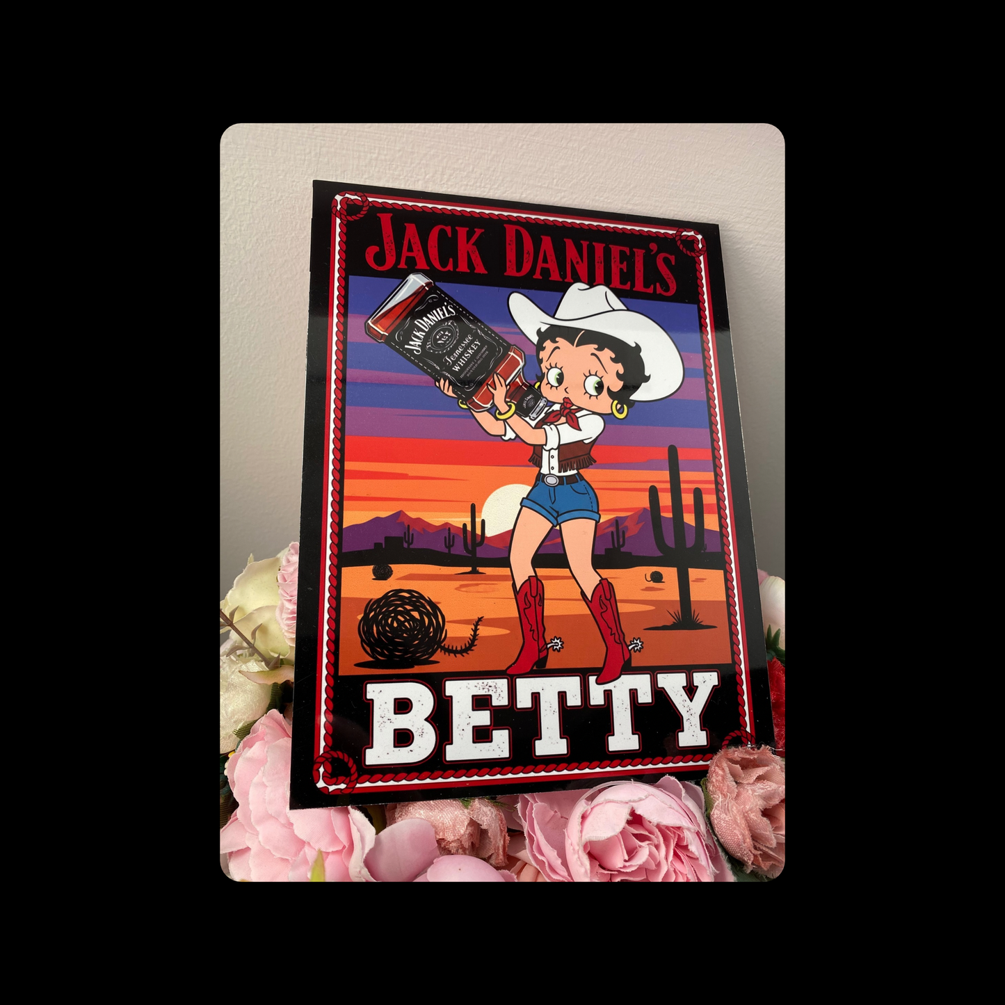 Betty Boop Jack Daniel’s Cowgirl Metal Bar Sign 15cm x 20cm