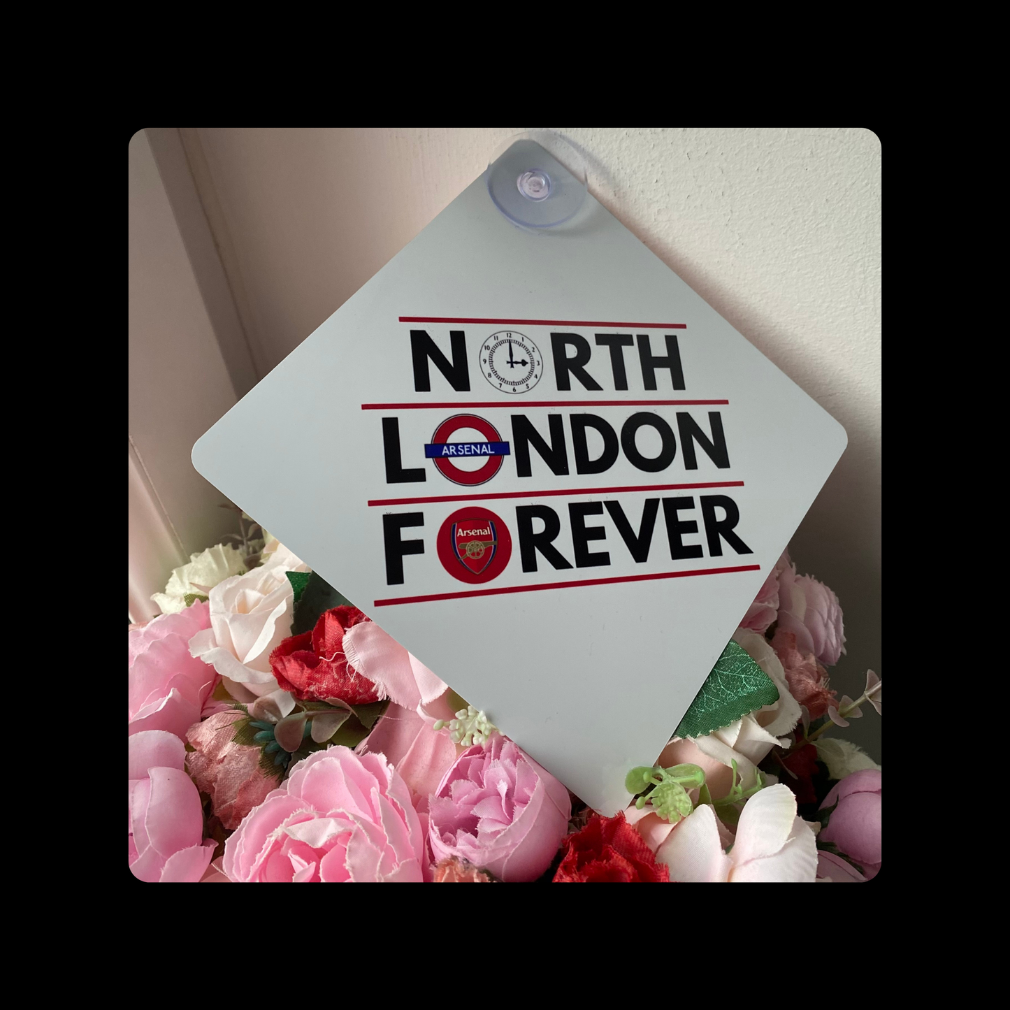 Arsenal North London Forever Metal Window Sign 14cm x 14cm (Includes Suction Hook)