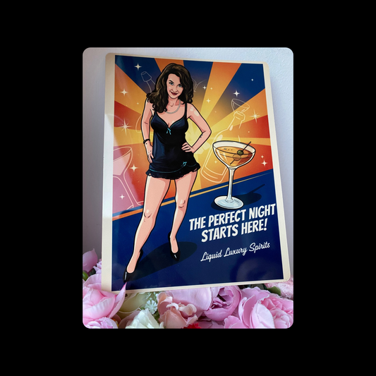 Liquid Luxury Spirits Pin Up Girl Metal Bar Sign 15cm x 20cm