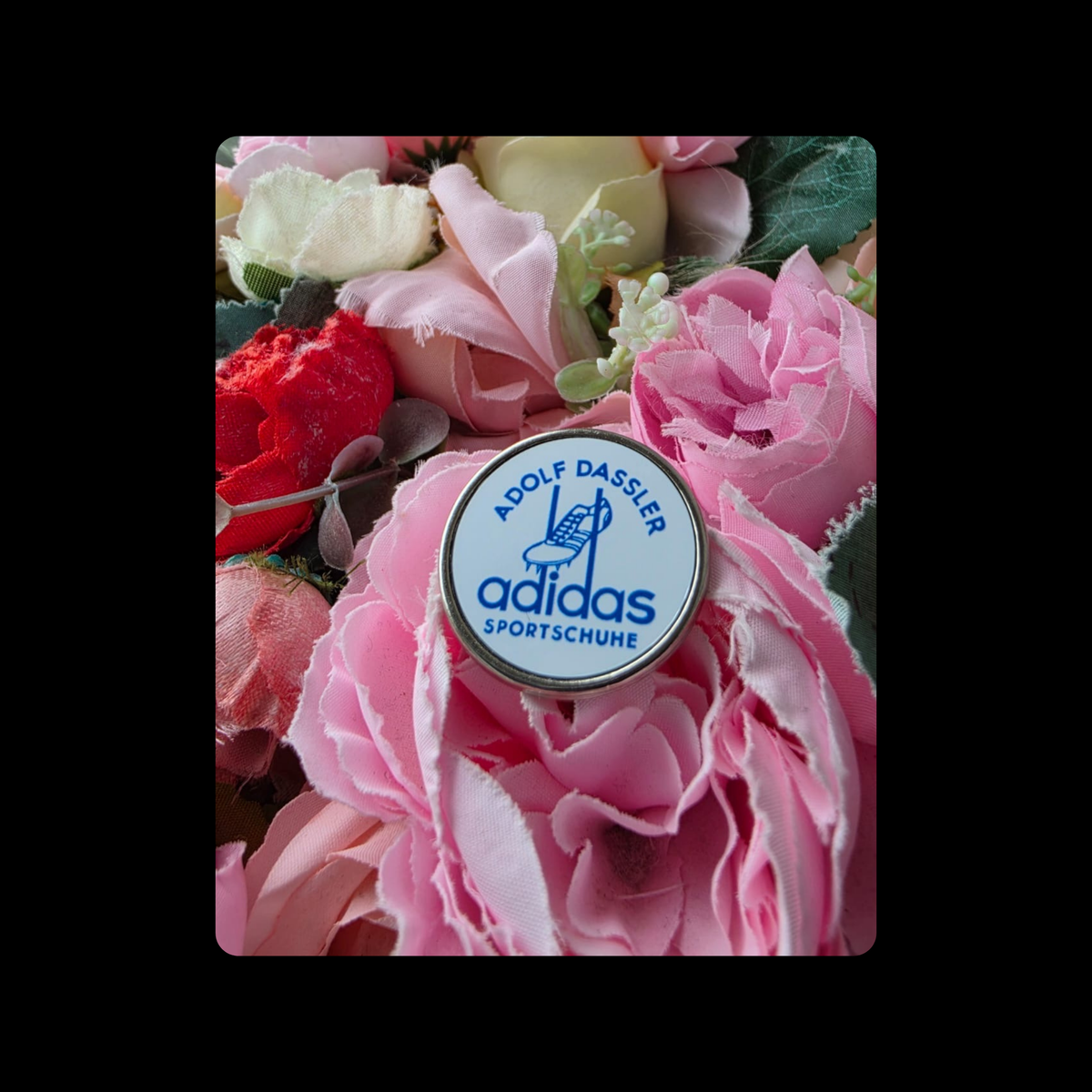 Adidas Adolf Dassler White & Blue Round Pin Badge 23mm
