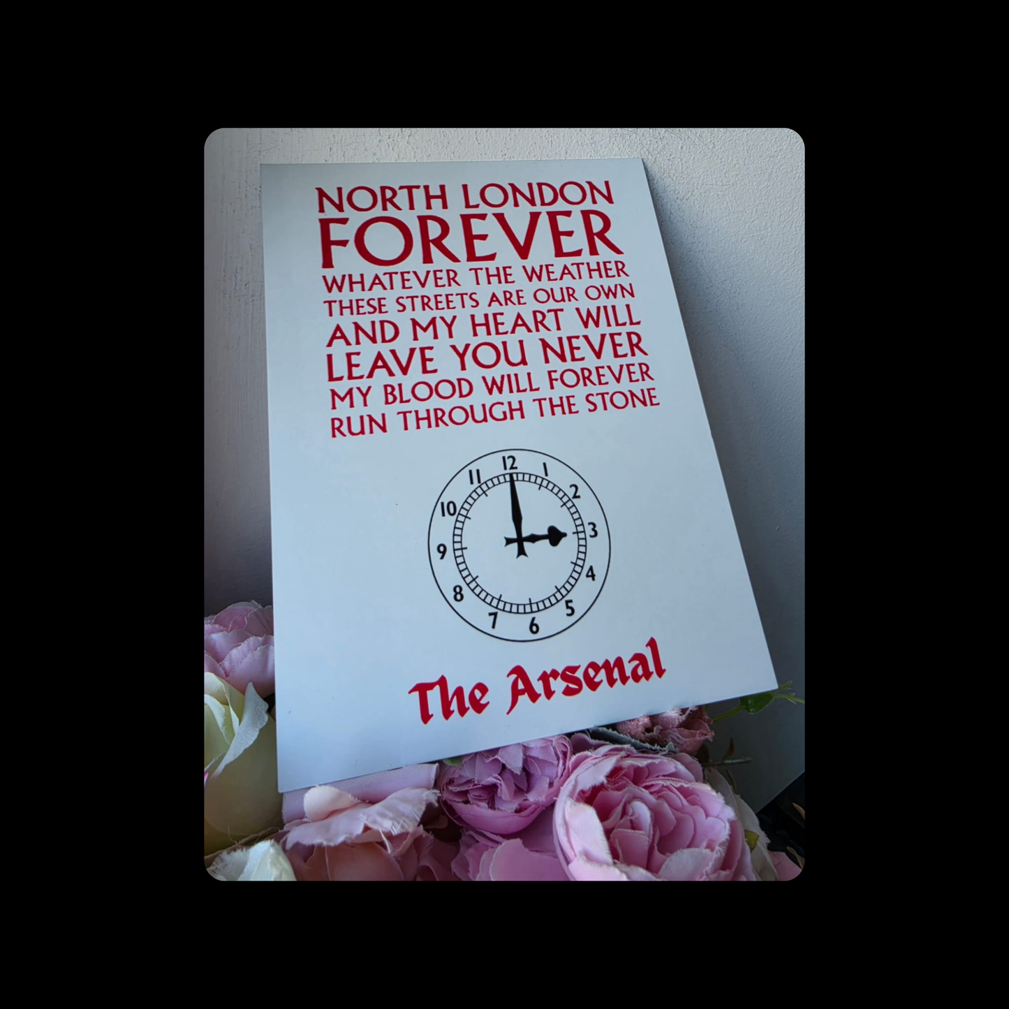 Arsenal North London Forever Clock End Clock Sign White Metal Bar Sign 15cm x 20cm